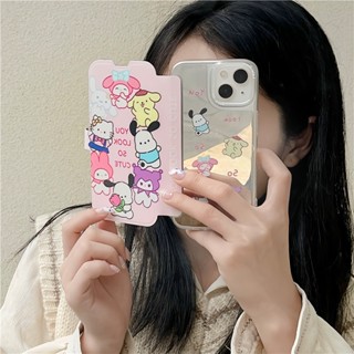 SANRIO เคสโทรศัพท์มือถือหนัง แบบฝาพับกระจก ลายการ์ตูน hello kitty น่ารัก สําหรับ iphone 14 13 12 11 pro max 14promax