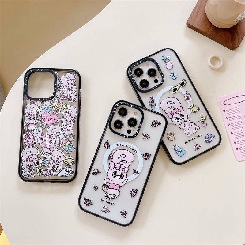 เคสมือถือกันกระแทก ซิลิโคนแข็ง/โพลีคาร์บอเนต แรงบันดาลใจรูปกระต่ายแม่เหล็กชาร์จ พร้อมกล่อง สำหรับ iPhone 11/12/13/14/15 Pro Max 15/14/16 Plus