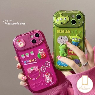 เคสโทรศัพท์ซิลิโคน TPU แบบนิ่ม ลายการ์ตูนเอเลี่ยน สตรอเบอร์รี่ มีกระจกแต่งหน้า สําหรับ Oppo A15 A7 A57 A5s A12 A15s A3s A9 A5 A77 A11K A53 A35 A77S A31 A33 2020