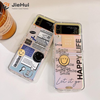 Jiehui เคสโทรศัพท์มือถือแฟชั่น ลายหน้ายิ้ม 3 ชิ้น สําหรับ Samsung Z Flip5 Z Flip4 Z Flip3