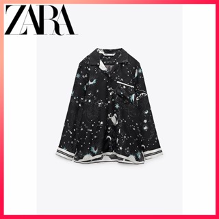 Zara ใหม่ เสื้อเชิ้ต ผ้าซาติน ผ้าไหม สีดํา สําหรับผู้หญิง