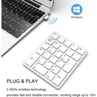 Jomaa แป้นพิมพ์ตัวเลขไร้สาย 26 คีย์ 2.4 GHz 10 คีย์ USB