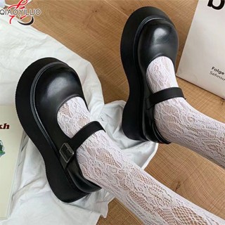 QiaoYiLuo รองเท้าโลฟเฟอร์ผู้หญิงแบบกลมสามารถใส่กับกระโปรงได้