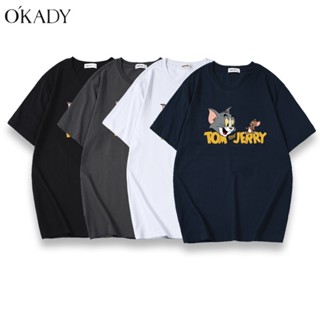 OKADY เสื้อยืดแขนสั้นผู้ชายฤดูร้อนใหม่การ์ตูนแอนิเมชั่นเสื้อยืดผู้ชายคอกลมหลวมผ้าฝ้ายเสื้อผ้าด้านบน