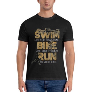 เสื้อยืดลําลอง แขนสั้น พิมพ์ลาย Triathlon เหมาะกับการวิ่ง ว่ายน้ํา ลดราคาครั้งใหญ่