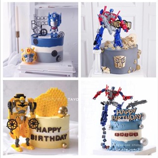 2 in 1 Transformering Bumblebee รถของเล่นแปลงร่างเป็นหุ่นยนต์ เครื่อง Optimus Prime รูปเค้ก Topper