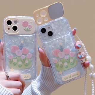 เคสโทรศัพท์มือถือ กันกระแทก ลายดอกทิวลิป พร้อมกระจก สําหรับ Iphone 11 Pro Max 12 13 14 Pro Max 7 8 Plus SE2020 XR XS Max XS Plus Max