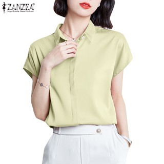 Zanzea เสื้อเชิ้ตแขนสั้น คอปกคู่ สีพื้น สไตล์เกาหลี สําหรับผู้หญิง