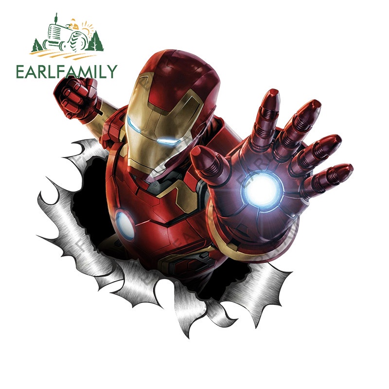 Earlfamily 13 ซม.Iron Man สติกเกอร์รถประตูรถ Trunk บุคลิกภาพตกแต่งครีมกันแดดรถประตู Protector