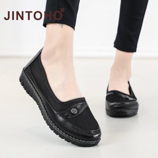 Jintoho รองเท้าโลฟเฟอร์ สลิปออน กันลื่น น้ําหนักเบา สีดํา แฟชั่นสําหรับผู้หญิง คุณแม่