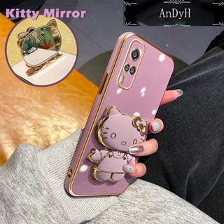 Andyh เคสโทรศัพท์มือถือแบบกระจก พับได้ ลายการ์ตูนเฮลโลคิตตี พร้อมขาตั้ง สําหรับ VIVO Y51 2020 Y51a Y31 2021 Y53s Y33
