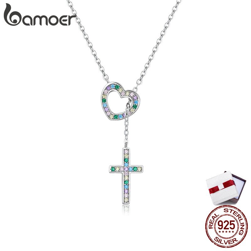 Bamoer สร้อยคอโซ่เงิน 925 จี้ไม้กางเขน ยาว 42.5 ซม. ปรับได้ เครื่องประดับแฟชั่น สําหรับผู้หญิง BSN24