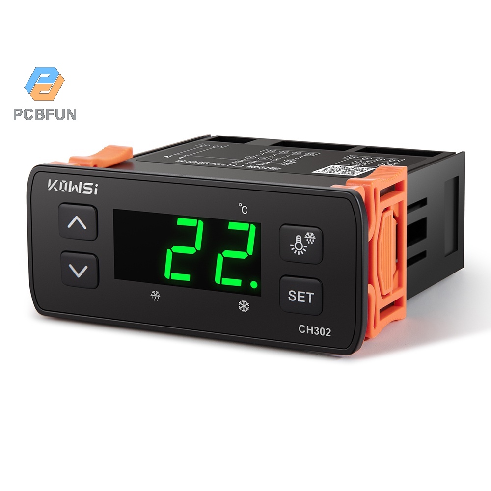 Pcbfun เทอร์โมสตัทดิจิทัล ควบคุมอุณหภูมิ เซนเซอร์คู่ ระบบเตือนความเย็น 220v สีเขียว