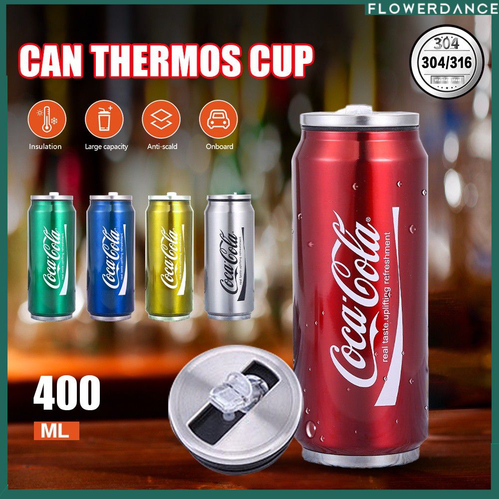 Coca-Cola Thermos แก้วกาแฟสแตนเลสฉนวนกันความร้อนเย็นขวดน้ำ Tumbler Cup 500Ml/350Ml ดอกไม้