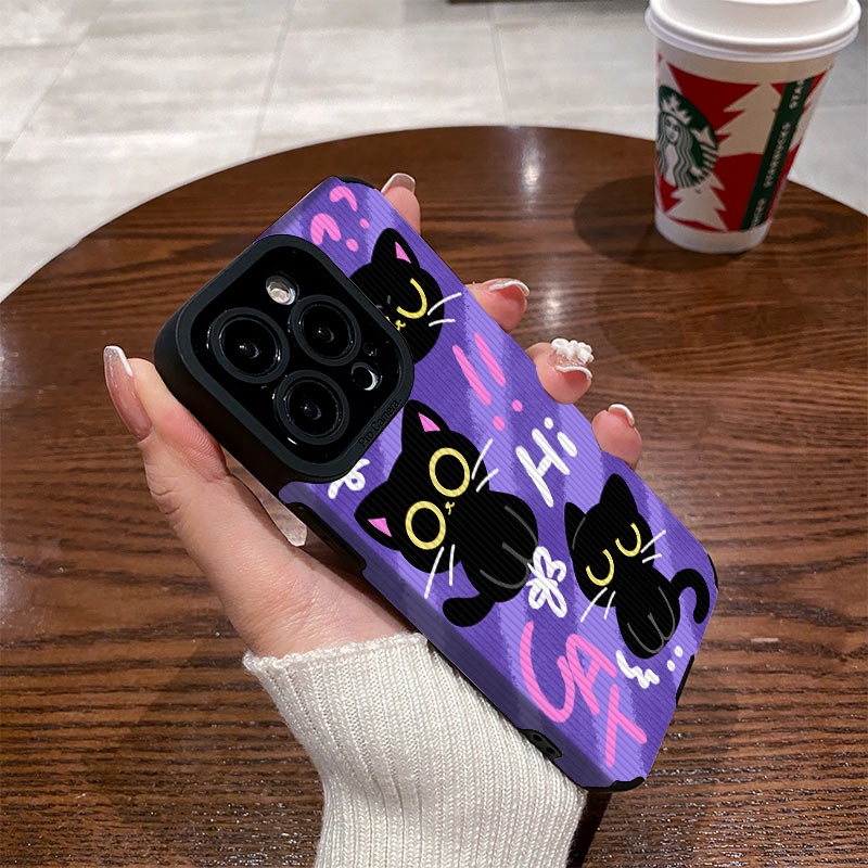 เคสโทรศัพท์มือถือหนังนิ่ม ลายการ์ตูนแมวน่ารัก สีม่วง สีดํา สําหรับ Vivo iQOO Z7 Z7x 11 V27e V27 V25 