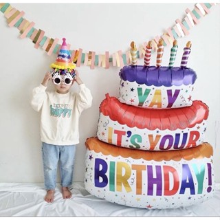 Giant cake balloon ลูกโป่งเค้กยักษ์ตกแต่งวันเกิด Happy Birthday (ACC176)