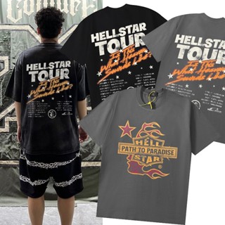 เสื้อยืดแขนสั้นลําลอง ผ้าฝ้าย พิมพ์ลายตัวอักษร HELLSTAR แฟชั่นสตรีท สําหรับผู้ชาย และผู้หญิง