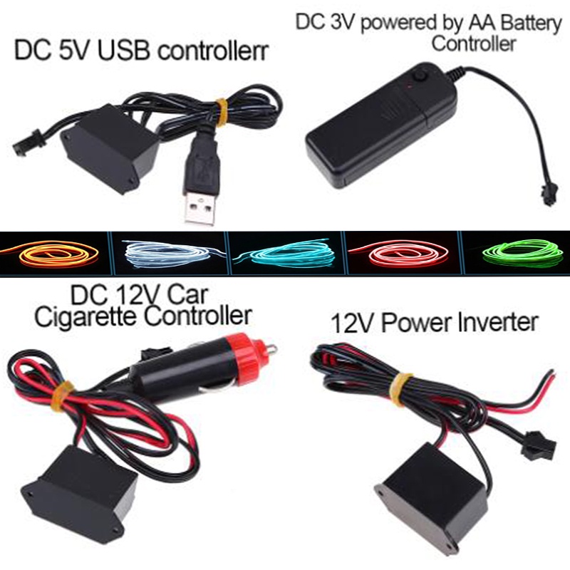 Dc 12V EL line / USB 5V / ตัวควบคุมไดร์ฟที่จุดบุหรี่ สําหรับ 1-5M ไฟนีออน EL line ใช้ในรถยนต์ / รถจักรยานยนต์ / อินเทอร์เฟซ 5V