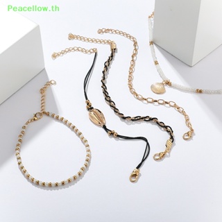 Peacellow สร้อยข้อเท้า ประดับลูกปัดเปลือกหอย สไตล์โบโฮ แฟชั่นฤดูร้อน สําหรับผู้หญิง 5 ชิ้น