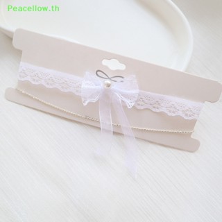 Peacellow สร้อยคอโชคเกอร์ สองชั้น ประดับโบว์ ลูกไม้ ดอกไม้ สีขาว เซ็กซี่ เครื่องประดับ สําหรับผู้หญิง ของขวัญ ปาร์ตี้ TH