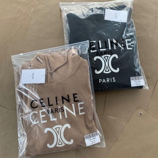 celine  ต้นฤดูใบไม้ร่วง ฤดูหนาว สไตล์ใหม่ โลโก้ตัวอักษร พิมพ์เสื้อกันหนาว มีฮู้ด สําหรับผู้หญิง ผู้ชาย