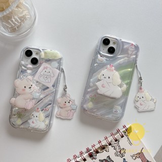 For เคสไอโฟน 14 Pro Max [Cute Bear Puppy Shining Pop Grip] เคส Phone Case For iPhone 14 Pro Max Plus 13 12 11 For เคสไอโฟน11 Ins Korean Style Retro Classic Couple Shockproof Protective TPU Cover Shell