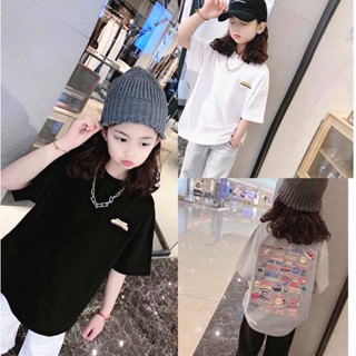 พร้อมส่ง เสื้อยืดแขนสั้น ผ้าฝ้ายแท้ ทรงหลวม ขนาดใหญ่ แฟชั่นฤดูร้อน สําหรับเด็กผู้หญิง