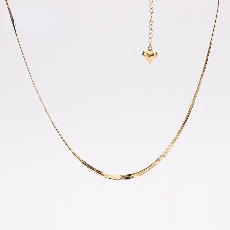 เหล็กไทเทเนียมสีเหลืองบริสุทธิ์ชุบ 18K Gold แบนงูกระดูกโซ่ใบมีดผู้หญิง Minimalist All-Match Commuter สร้อยคอที่ดีที่สุดของขวัญ
