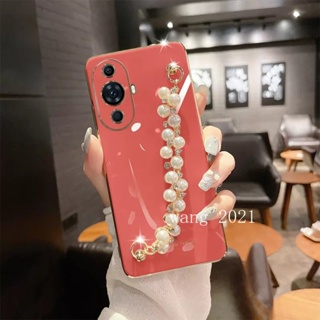 พร้อมส่ง ใหม่ เคสโทรศัพท์มือถือแบบนิ่ม ประดับมุก พลอยเทียม พร้อมสายคล้องข้อมือ สําหรับ Huawei Nova 11 Pro 11i Y91 Y71 2023 Nova 11i