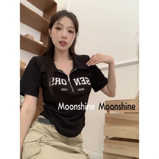 Moon เสื้อครอป เสื้อแฟชั่นผู้หญิง y2k สีพื้น สําหรับผู้หญิง ใส่ไปคลับ ปาร์ตี้ 2023 NEW23061403