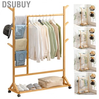 Dsubuy Clothing Rack  Widely Used Strong Load Bearing Clothes Rack Premium Bamboo Universal Wheels for Dormitory