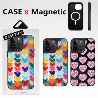 CASETIFY เคสโทรศัพท์มือถือแบบแข็ง กันกระแทก พร้อมกระจกแม่เหล็ก ลายหัวใจ คุณภาพสูง สําหรับ iPhone 14 Pro Max 12 13 Pro Max