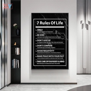 Rules of Life โปสเตอร์ผ้าใบ พิมพ์ลายตัวอักษรแรงบันดาลใจ สําหรับตกแต่งผนังบ้าน ออฟฟิศ