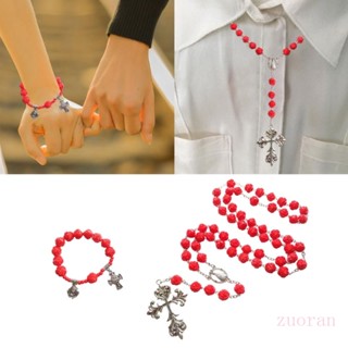 Zuo สร้อยคอ สร้อยข้อมือ จี้ลูกปัดไม้กางเขน