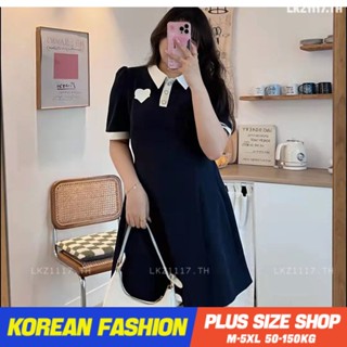 Plus size เสื้อผ้าสาวอวบ❤ เดรสสาวอวบอ้วน ไซส์ใหญ่ ผู้หญิง เดรสโปโล ทรงหลวม แขนสั้น คอปก สีดำ ฤดูร้อน สไตล์เกาหลีแฟชั่น