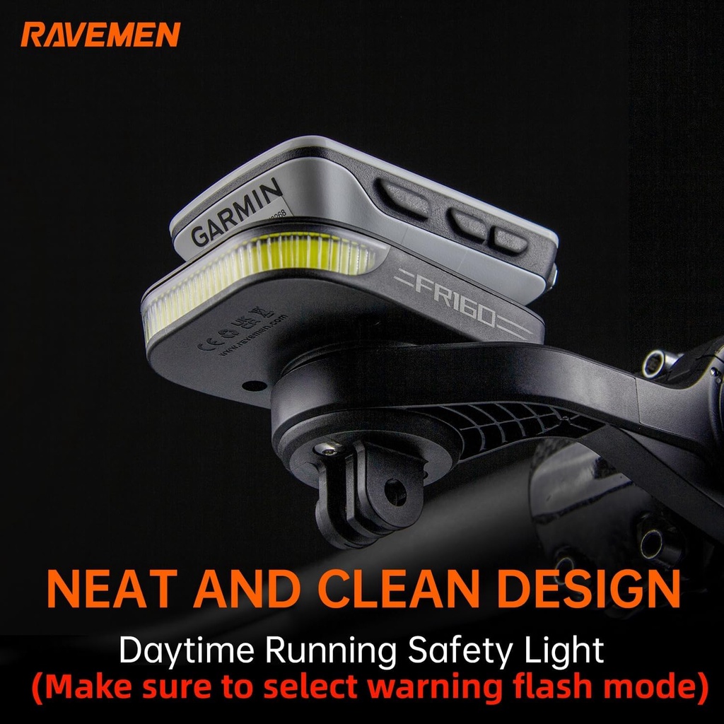 Ravemen FR160 เข้ากันได้กับ Garmin/iGPSPORT/COOSPO ขี่จักรยาน GPS/จักรยานคอมพิวเตอร์, ไฟเสริมกันน้ํา IPX6 พร้อมไฟเตือนการมองเห็นด้านข้างสําหรับการขี่ความปลอดภัย