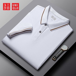 Uniqlo เสื้อโปโลแขนสั้นลําลอง ผ้าเรยอน ระบายอากาศ ทรงหลวม แฟชั่นฤดูร้อน สไตล์นักธุรกิจ สําหรับผู้ชาย