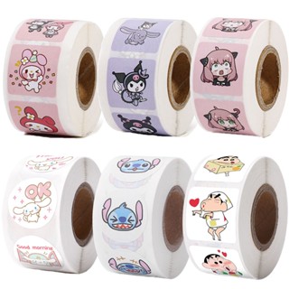 SANRIO สติกเกอร์ซีล ลายการ์ตูน Kuromi Hello Kitty Melody สําหรับตกแต่งสมุด 500 ชิ้น ต่อม้วน