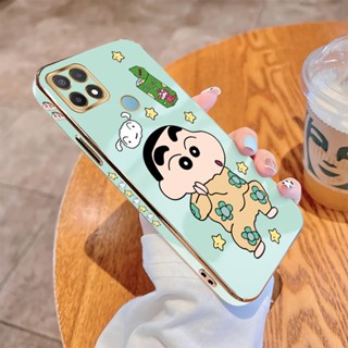 เคส OPPO A8 A15 A15S A31 A32 A33 A53 A73 A93 2020 A52 A92 A92S Reno4 Z 5G เคสโทรศัพท์มือถือ แบบนิ่ม ลายการ์ตูนชินจัง ขอบสี่เหลี่ยม หรูหรา