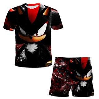 ชุดเสื้อยืด แขนสั้น ลาย Super Sonic 3D และกางเกงขาสั้น แฟชั่นฤดูร้อน สําหรับเด็กผู้ชาย 2023 2 ชิ้น