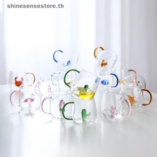 Shine แก้วมักใส ลายดอกกุหลาบ 3D พร้อมหูจับ สําหรับใส่กาแฟ ชา นม อาหารเช้า