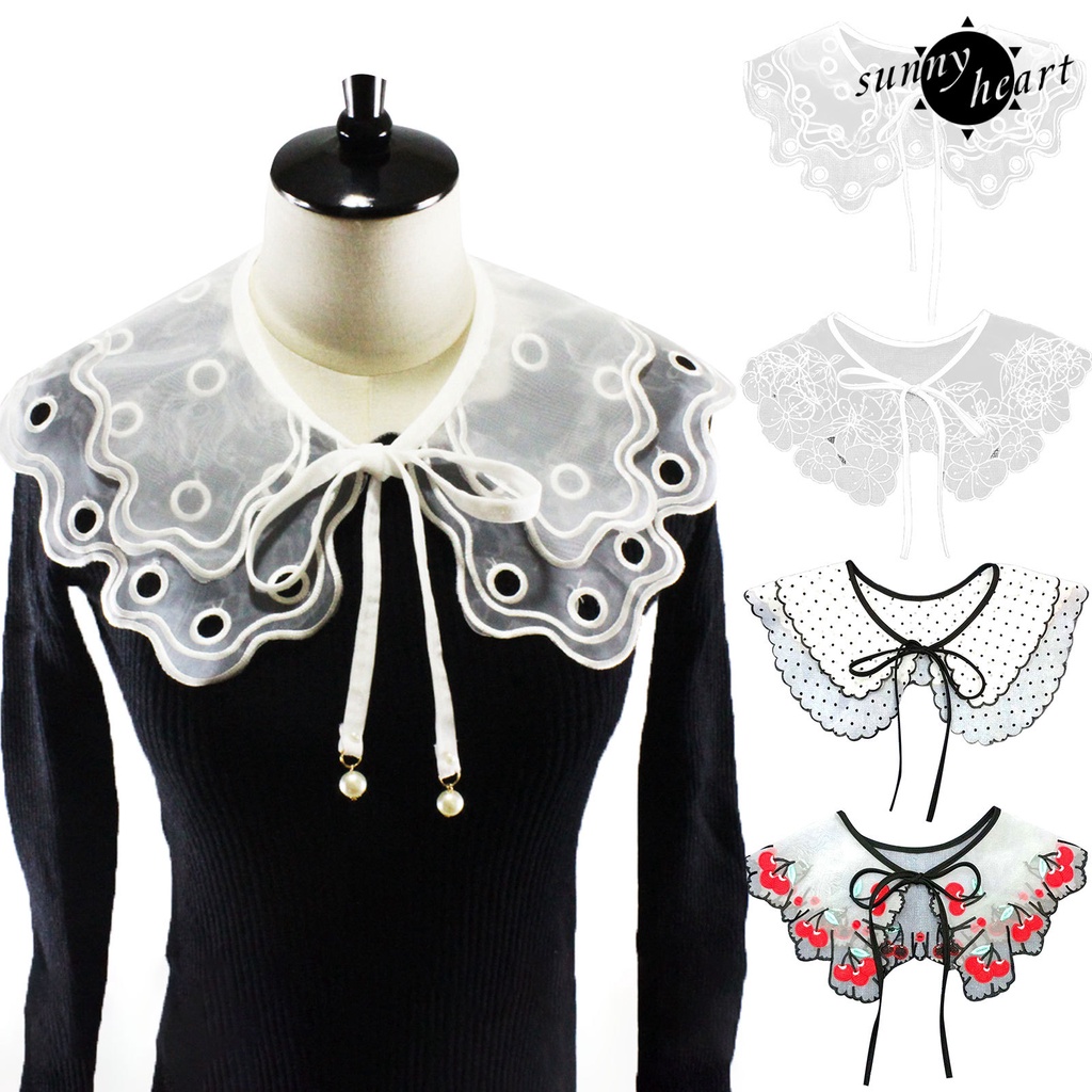 Shm เสื้อกันหนาว คอปกปลอม พิมพ์ลายจุด ดอกไม้ โบว์ สําหรับผู้หญิง