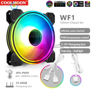 Coolmoon WF1 พัดลมระบายความร้อน 4Pin PWM 5V 3Pin ARGB Aura Sync เสียงเงียบ 12 ซม. สําหรับเคสคอมพิวเตอร์