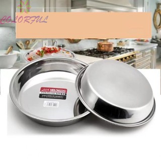 【COLORFUL】Plate Cold Dinnerware Flat Plate Round Stainless Steel With Non-magnetic 24 26