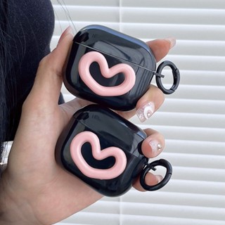 เคสหูฟัง ลายหัวใจ สีชมพู สีดํา พร้อมตะขอ สไตล์เกาหลี สําหรับ AirPods Pro 1 2 AirPods 2 3