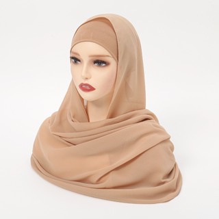 Tudung ผ้าพันคอฮิญาบ ผ้าชีฟอง แบบเรียบง่าย