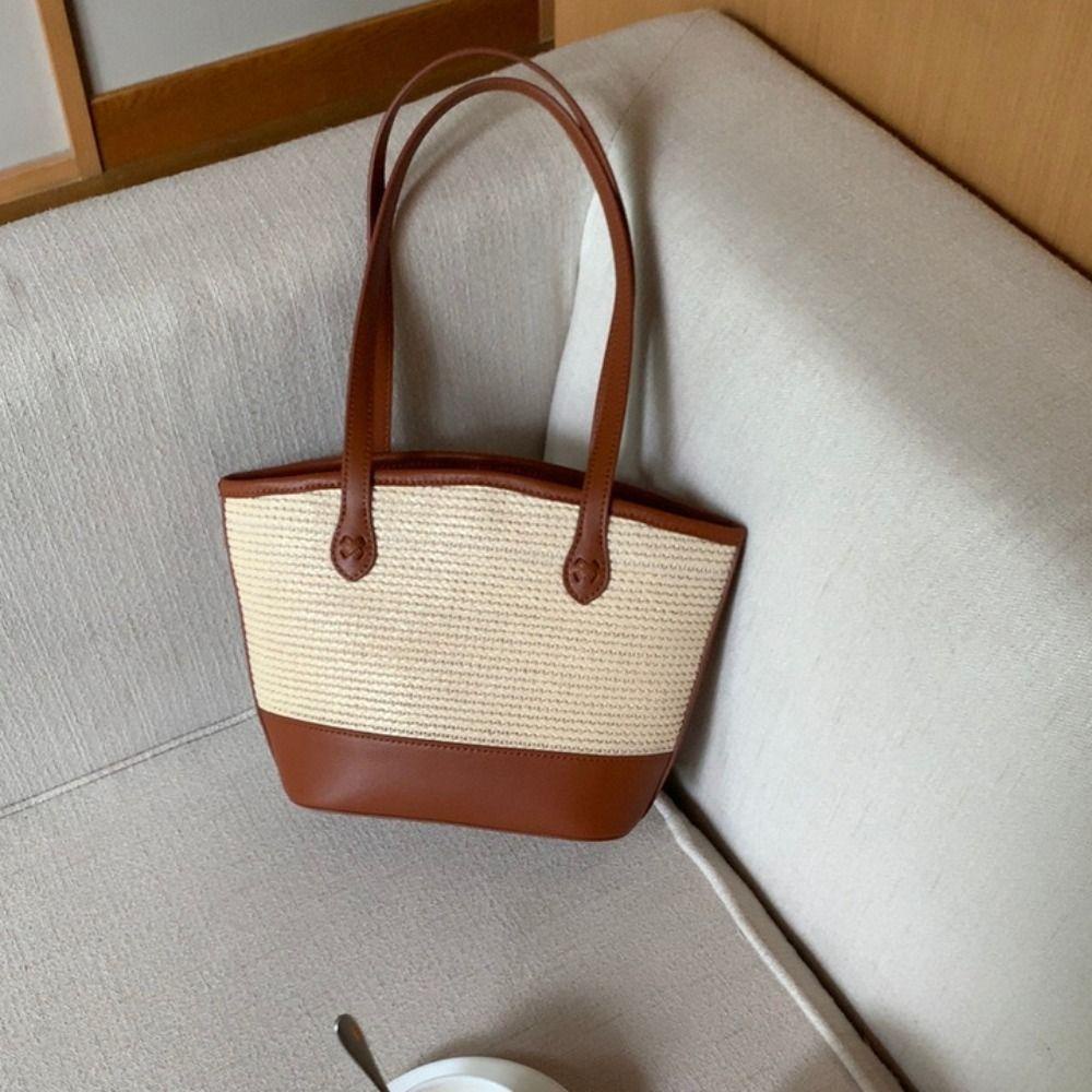 Bubble Straw Beach Bag, กระเป ๋ าสะพายไหล ่ สีตัดกันขนาดใหญ ่ , กระเป ๋ าสะพายข ้ างทอแฮนด ์ เมดกระเป ๋ าเดินทาง
