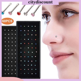 &lt;citydiscount&gt; จิวเจาะจมูก สเตนเลส ประดับพลอยเทียม ใช้แล้วไม่แพ้ ใส่สบาย เครื่องประดับร่างกาย 60 ชิ้น