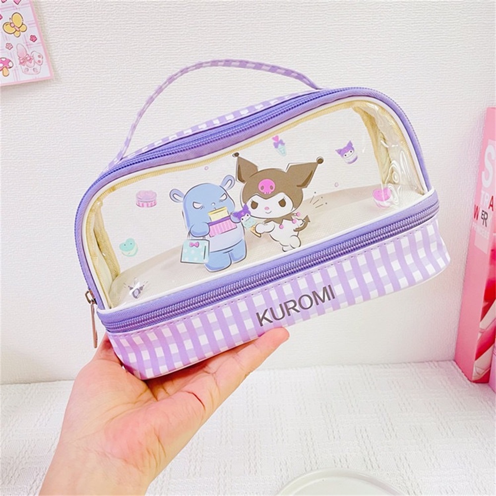 SANRIO กระเป๋าดินสอ PVC ลายการ์ตูนคุโรมิ สองชั้น จุของได้เยอะ แบบพกพา สําหรับนักเรียน