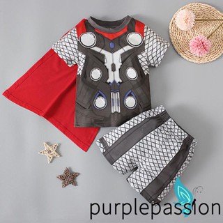 Purplepassion- ชุดคอสเพลย์ เสื้อยืดคอกลม แขนสั้น กางเกงขาสั้น เอวยางยืด สําหรับเด็กผู้ชาย